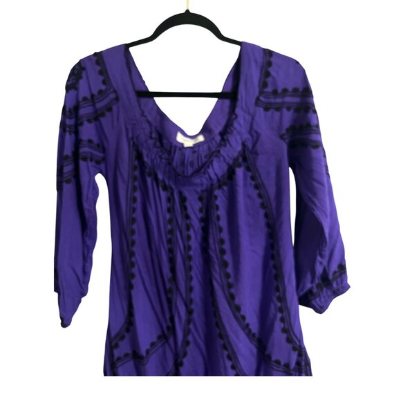 POUPETTE ST. BARTH Tunic Dress 3/4 Sleeve Embroidered Purple size Large - Picture 2 of 11